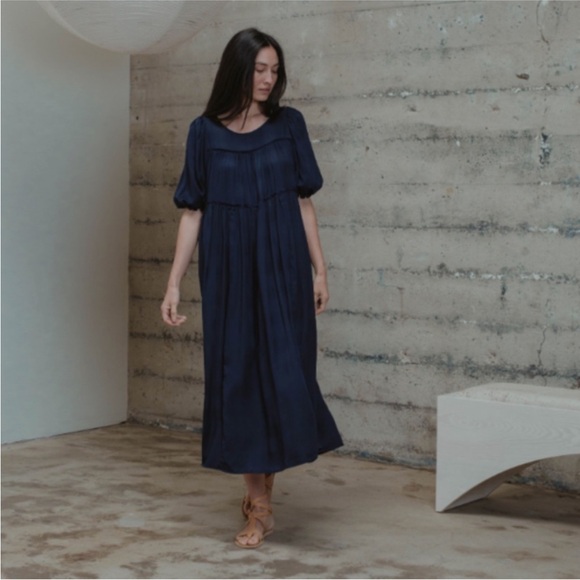 Natalie Martin Hayley Peasant Style Navy Blue Maxi Dress rear Tie Closure - Picture 6 of 16